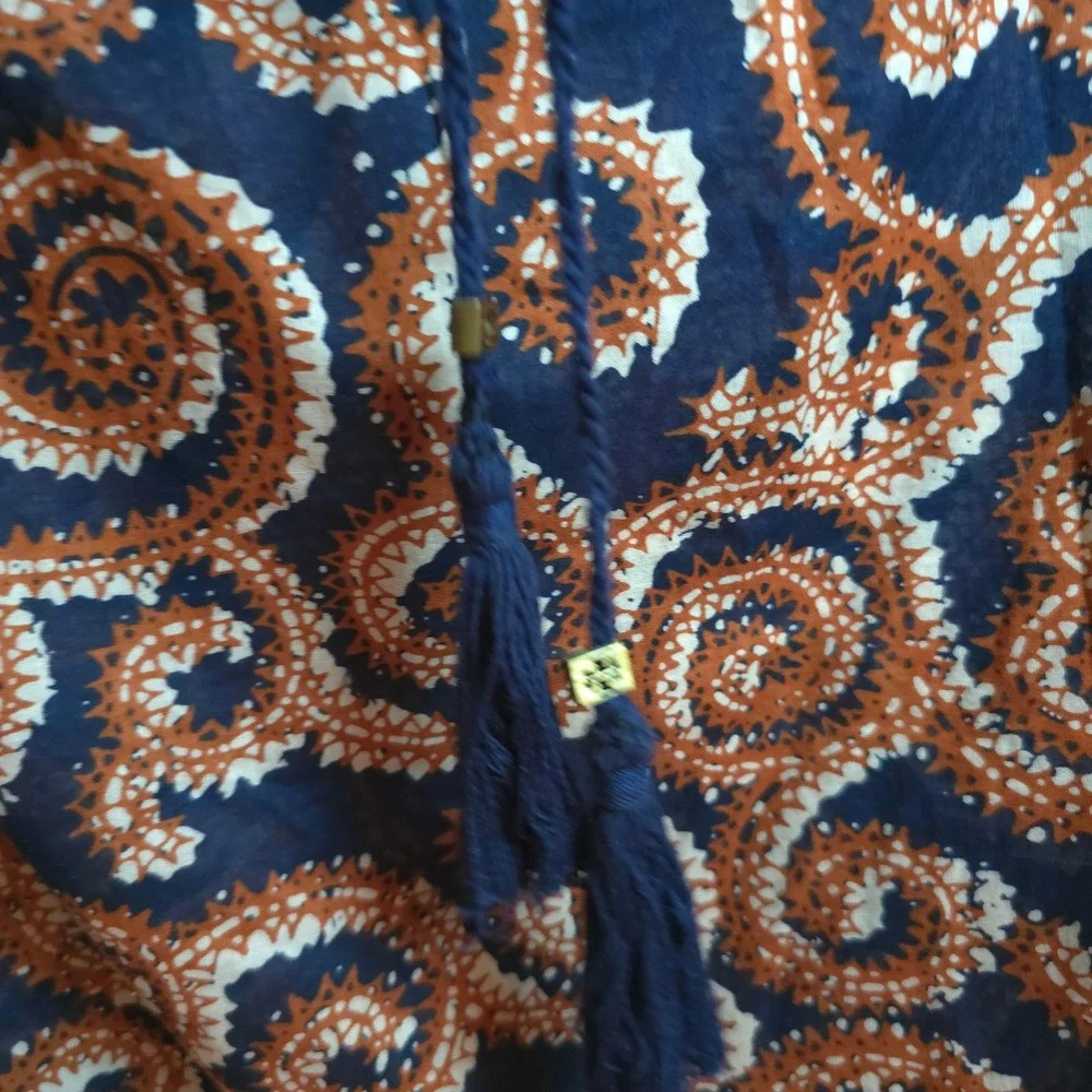 Tory Burch‎ Blue Orange Paisley Print Tunic Top Blouse Size 8